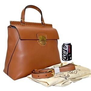 NEW GHURKA KINGSTON FRENCH CALFSKIN Tan Leather Handbag, top handle w/crossbody